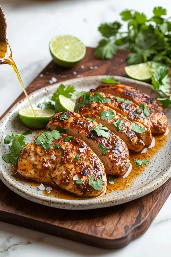 Marinated Mexican chicken ready for grilling, showcasing vibrant spices and fresh ingredients.