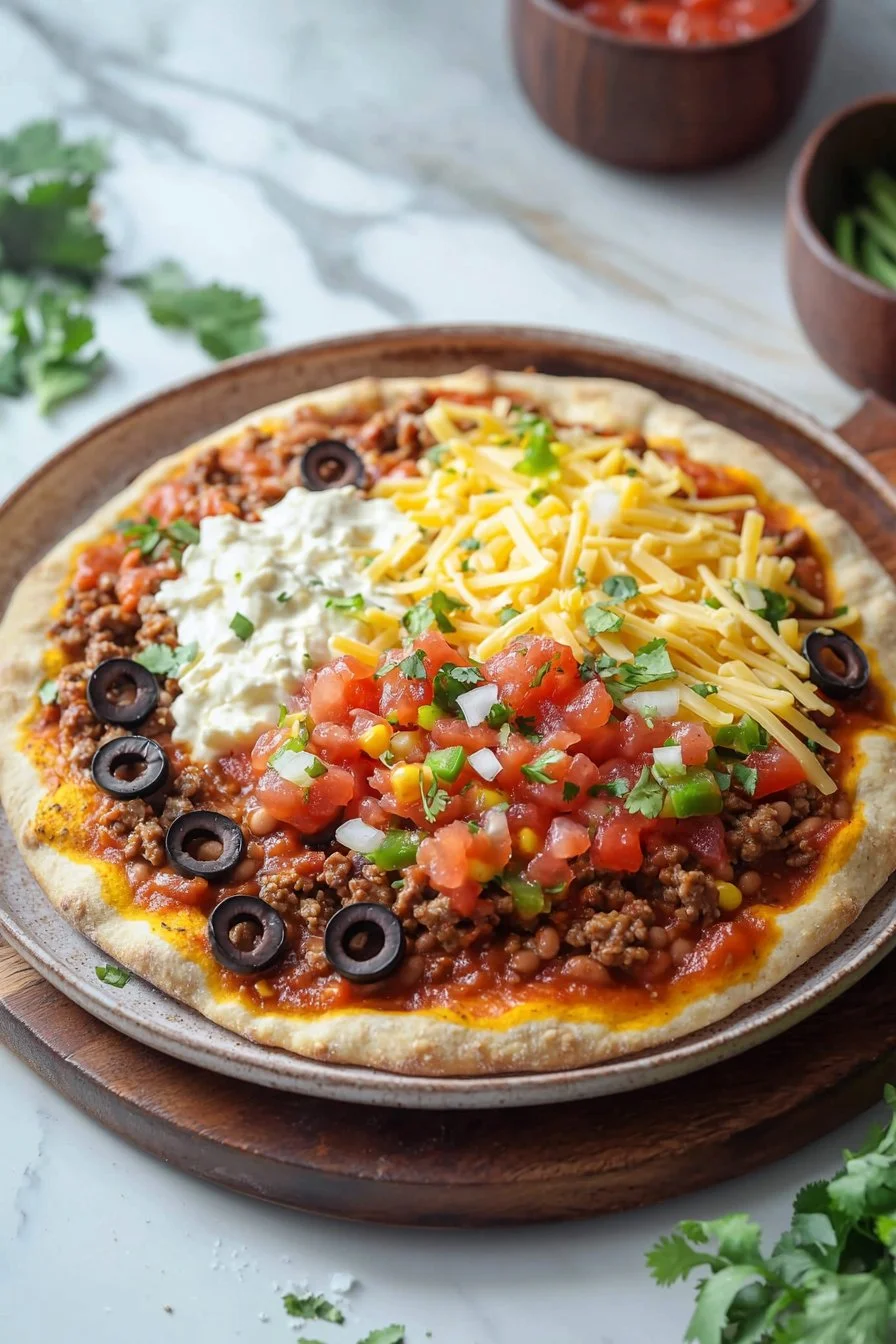 Delicious Mexican pizza topped with fresh ingredients and spices