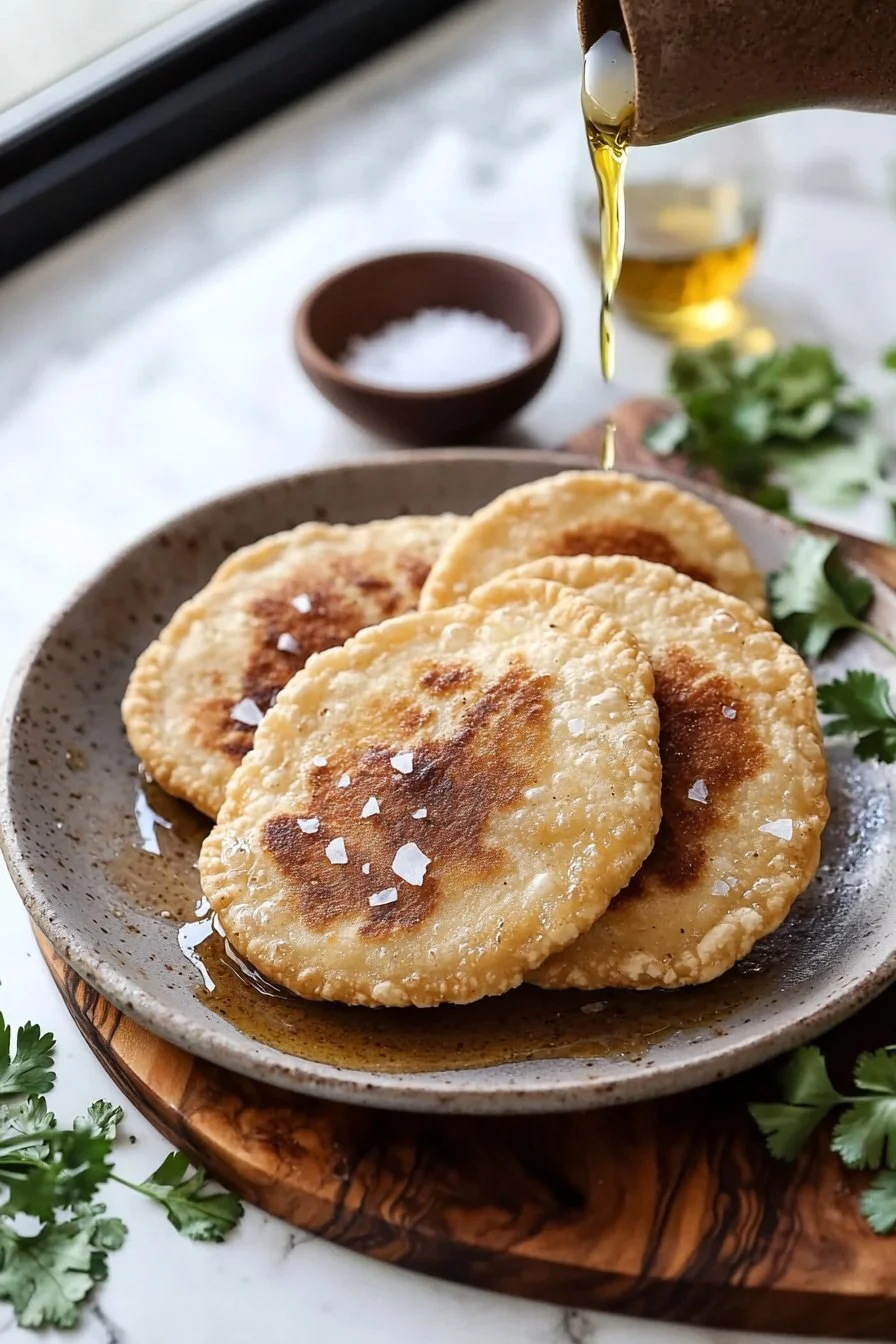 Homemade Mexican thick tortillas on a wooden table.