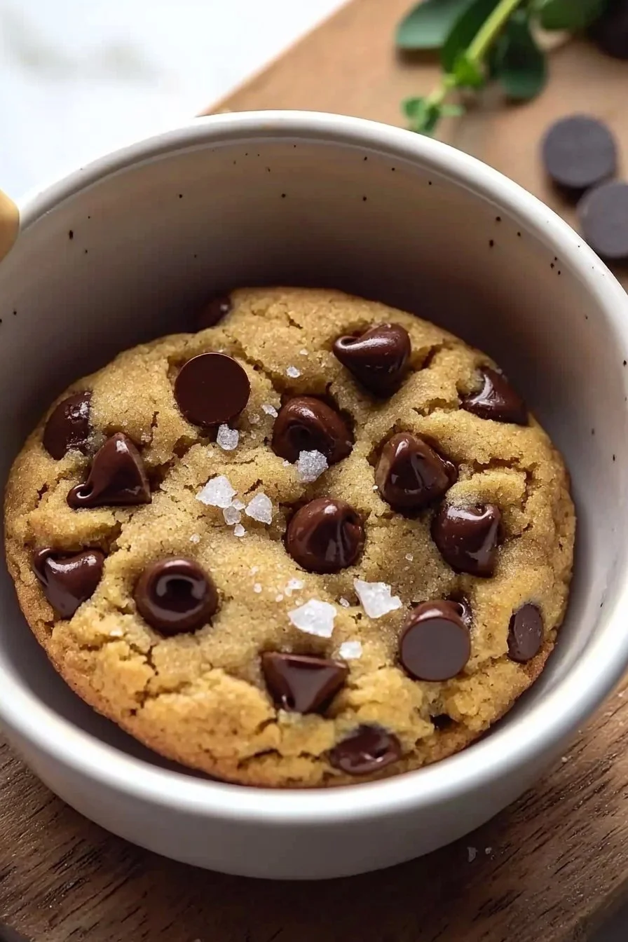 Delicious chocolate chip mug cookie made in the microwave