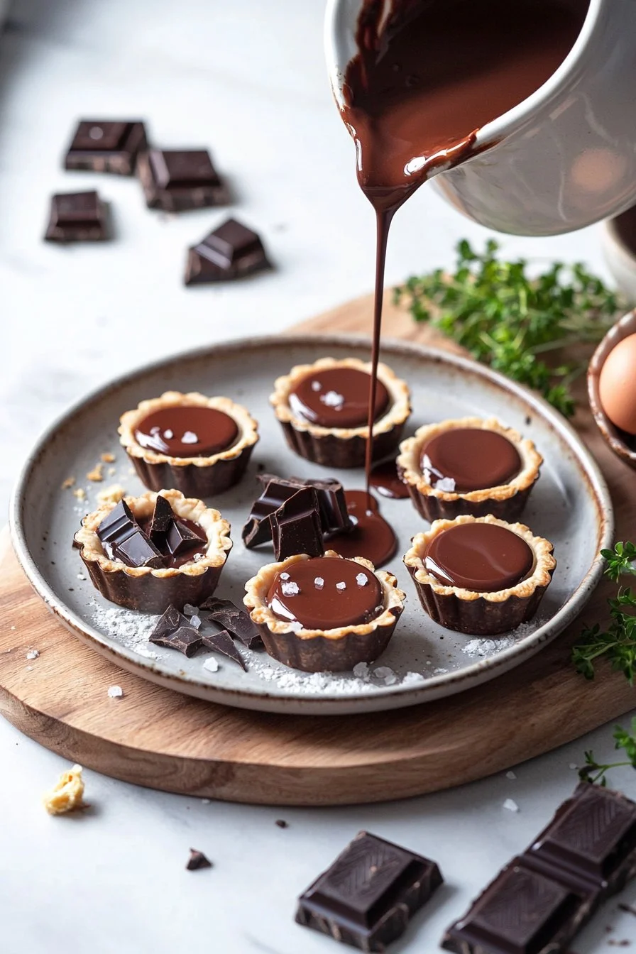 Mini chocolate tarts on a platter, perfect for dessert lovers.