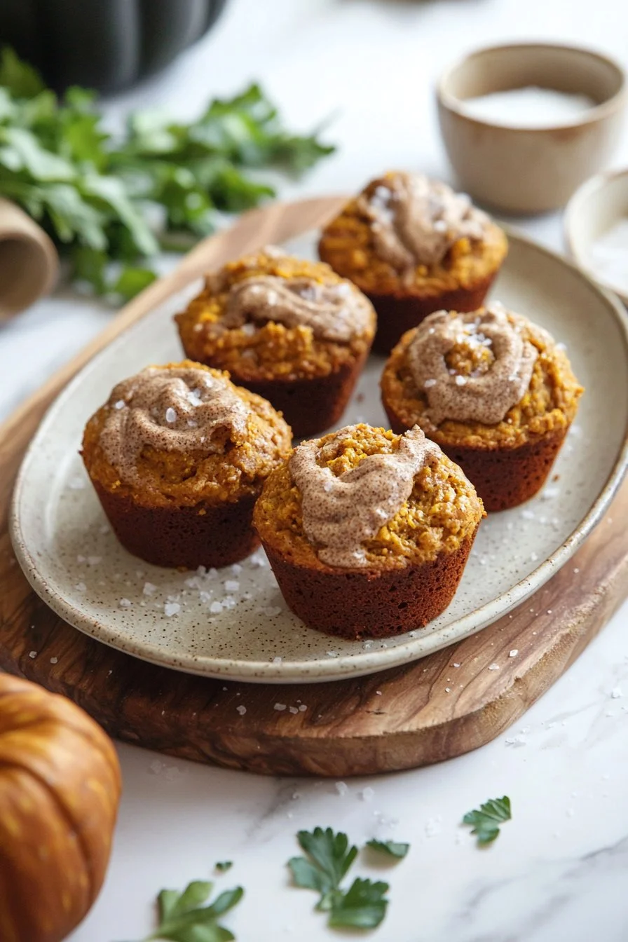 Mini pumpkin bread with cinnamon swirl topping on a wooden table