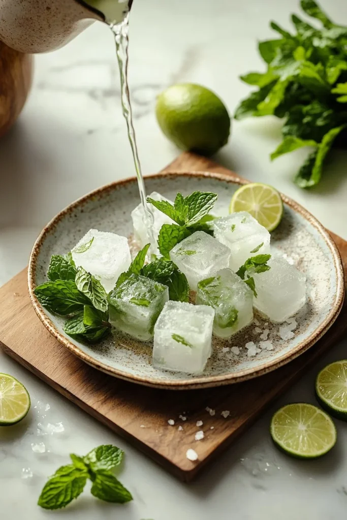 Refreshing mint lime ice cubes for drinks and beverages
