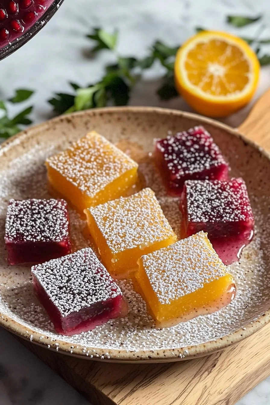 Orange and Pomegranate Fruit Jellies in jars with fruits