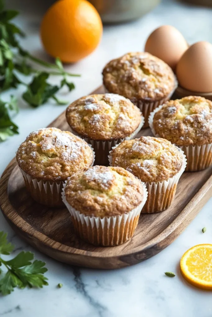 Freshly baked Orange Cardamom Muffins with a citrusy glaze
