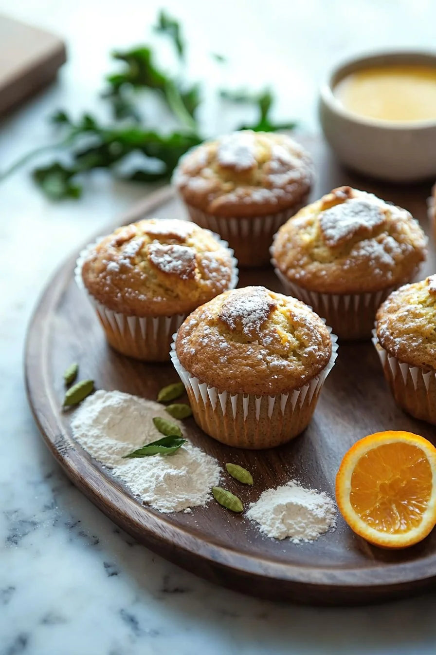 Freshly baked orange cardamom muffins on a cooling rack