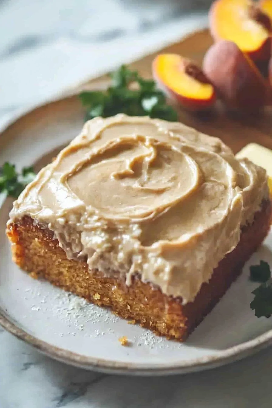 Peach Cake with Brown Sugar Frosting