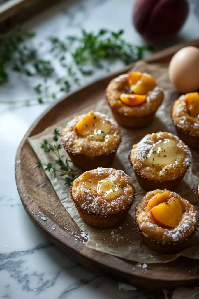 Freshly baked Peach Cobbler Muffins served on a plate