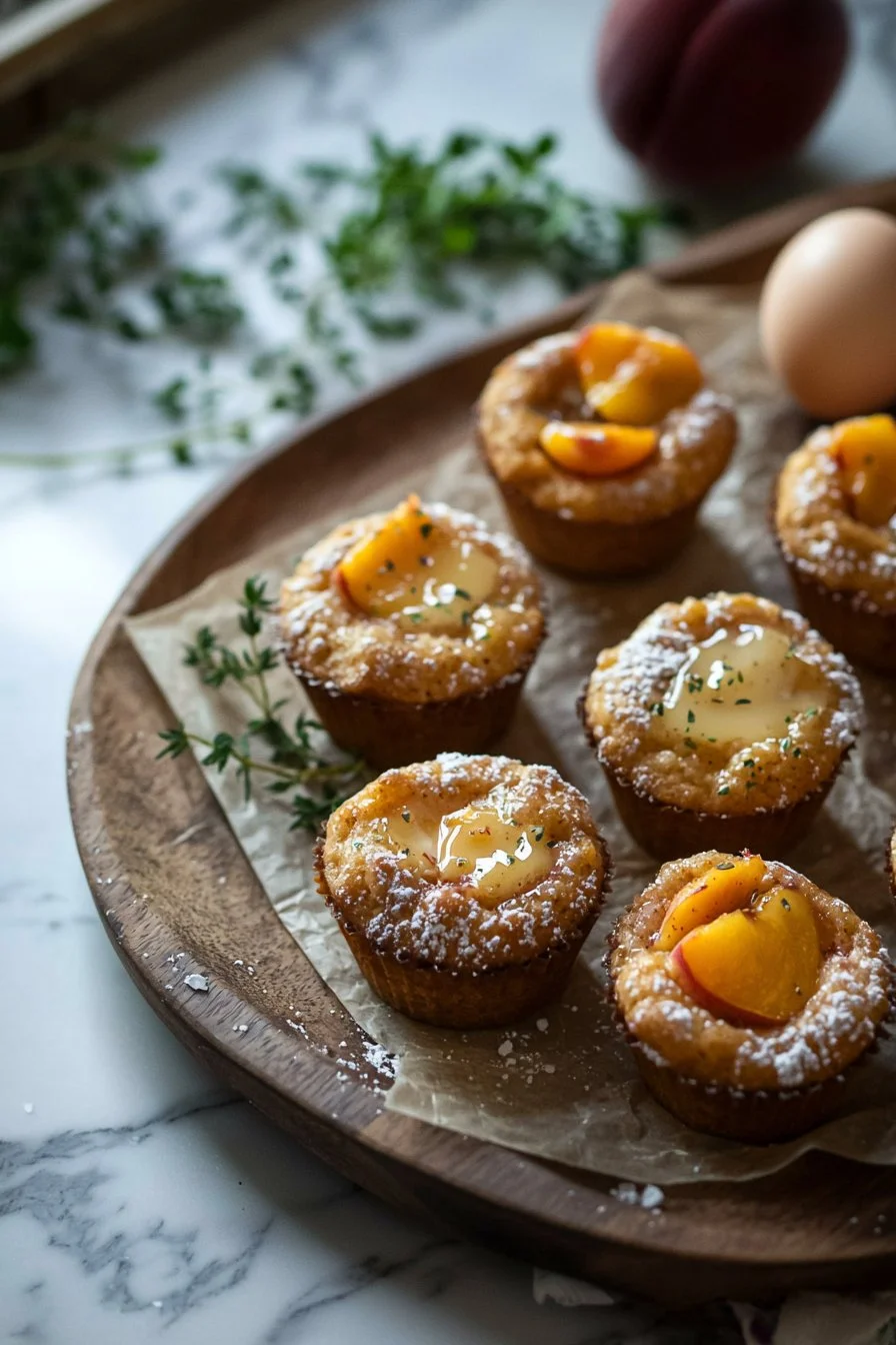 Freshly baked Peach Cobbler Muffins served on a plate