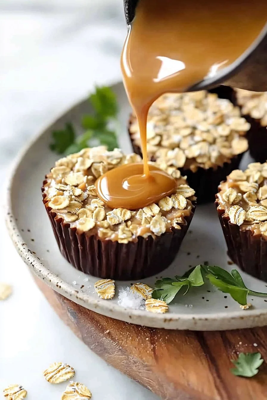 Peanut Butter Oat Cups on a wooden table, perfect for healthy snacking.