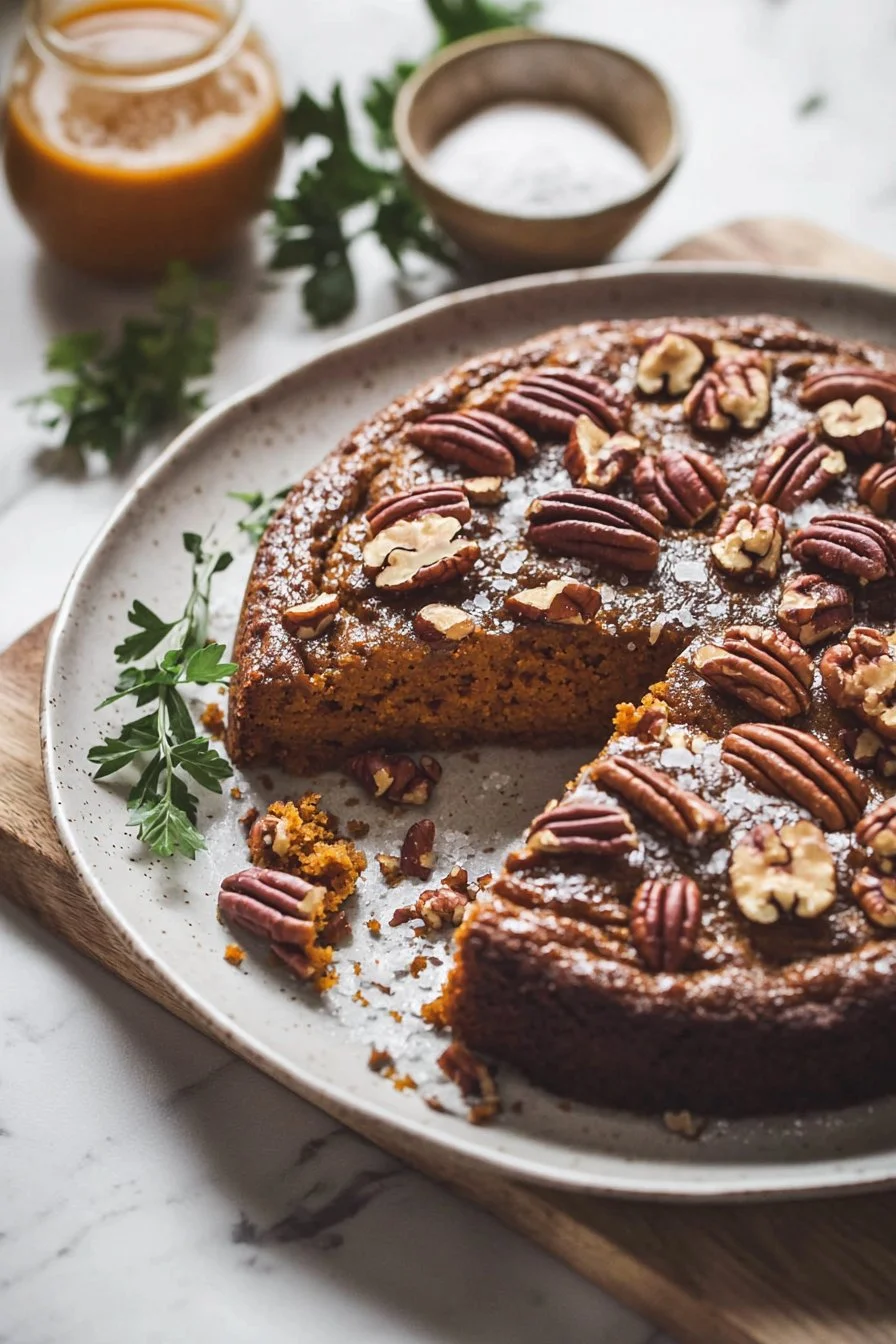 Delicious Pumpkin Pecan Coffee Cake with spices and pecans, perfect for fall.