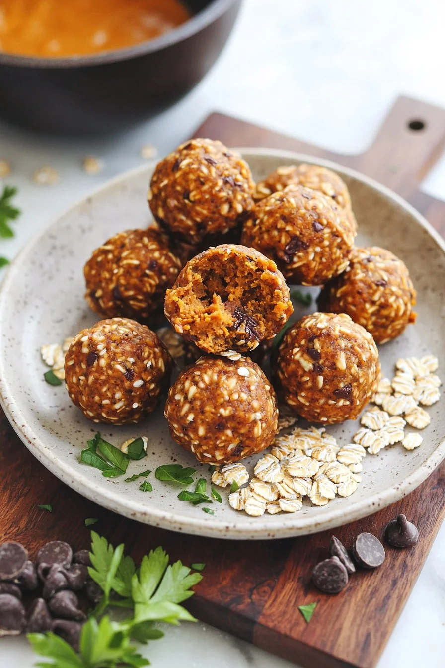 Homemade pumpkin protein balls with nuts and spices in a bowl