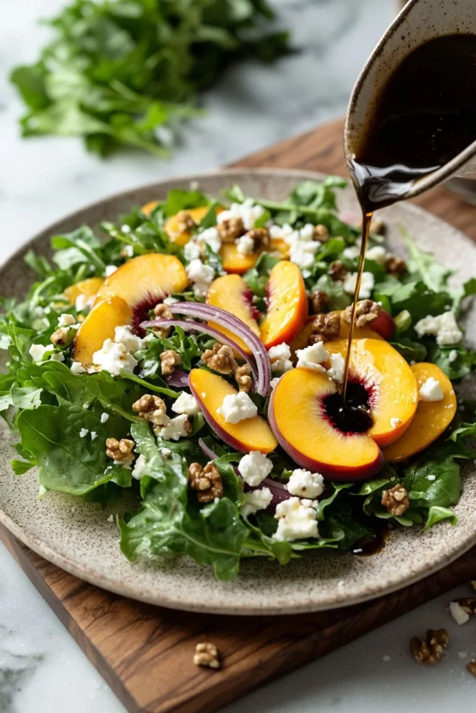 Refreshing summer peach salad with fresh ingredients and vibrant colors