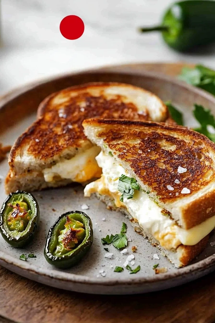 Roasted jalapeno popper grilled cheese sandwich with melted cheese and jalapenos