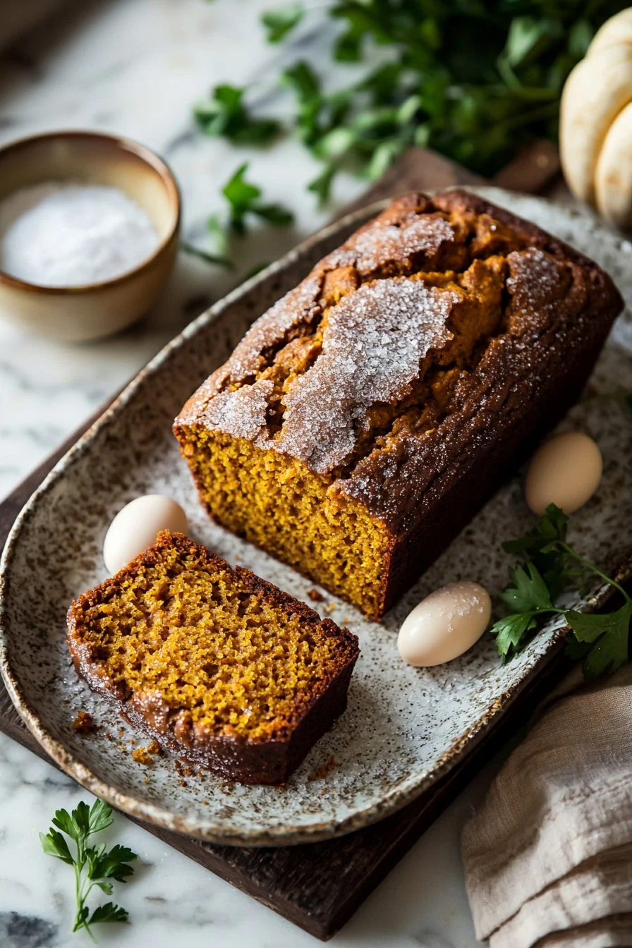 Delicious Snickerdoodle Pumpkin Bread with cinnamon topping