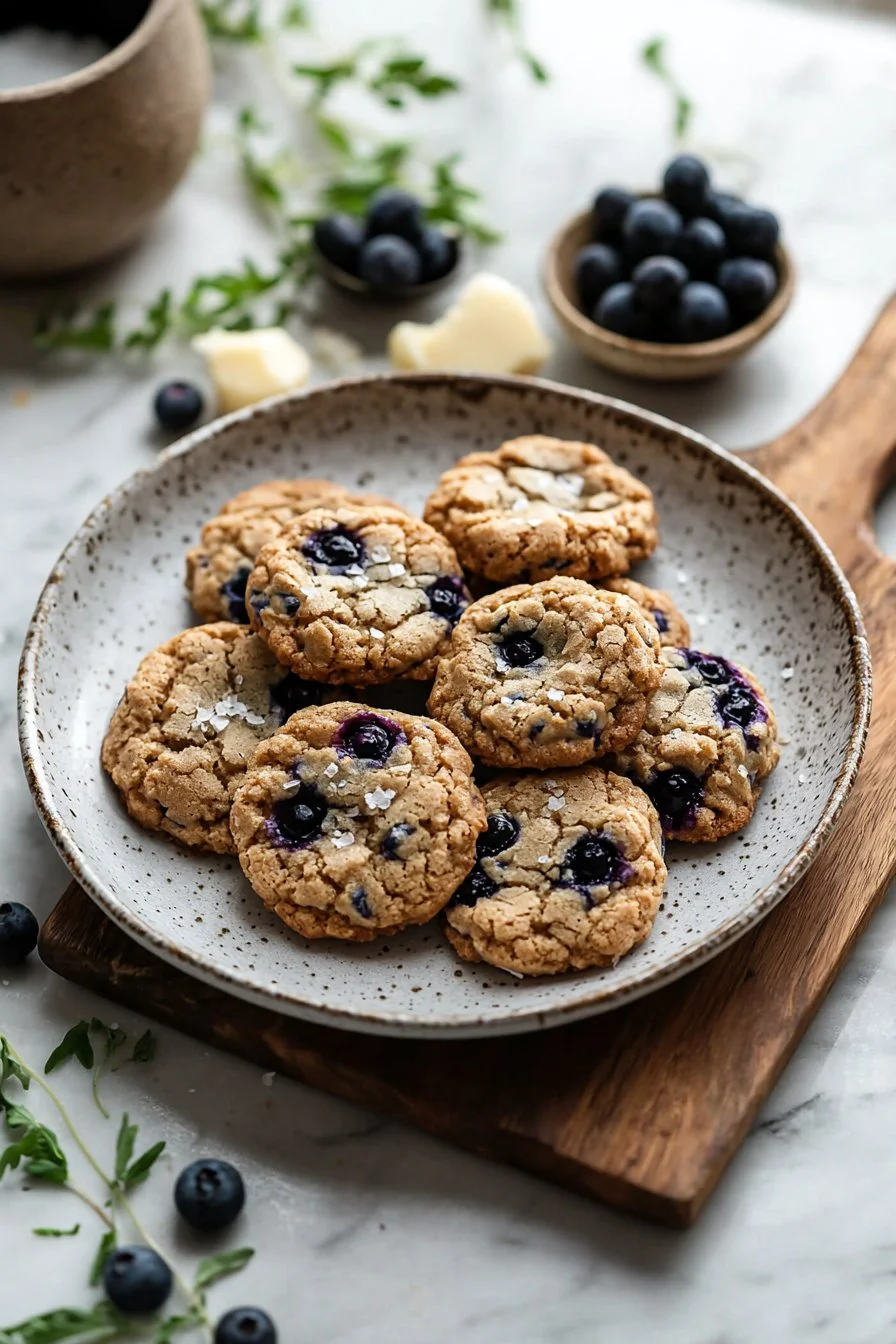 Delicious soft blueberry cookies on a plate, showcasing their fluffy texture.