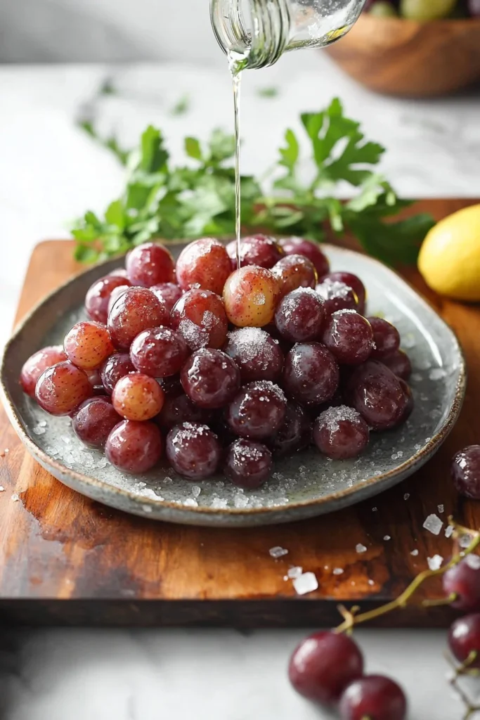 Bowl of sour sugar-coated grapes, a tangy and sweet snack.