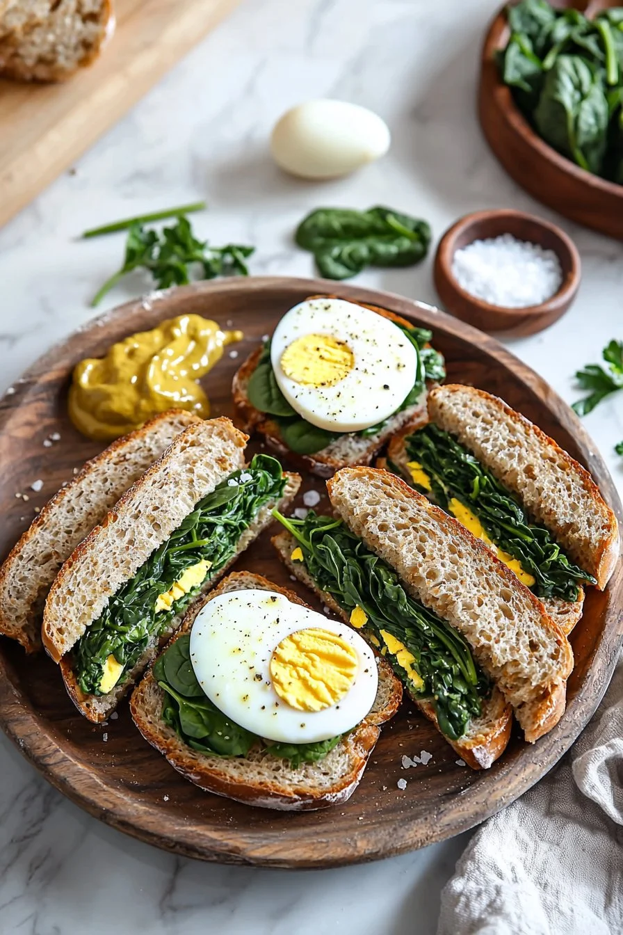 Delicious spinach and egg meal prep sandwiches ready for lunch meal prep.