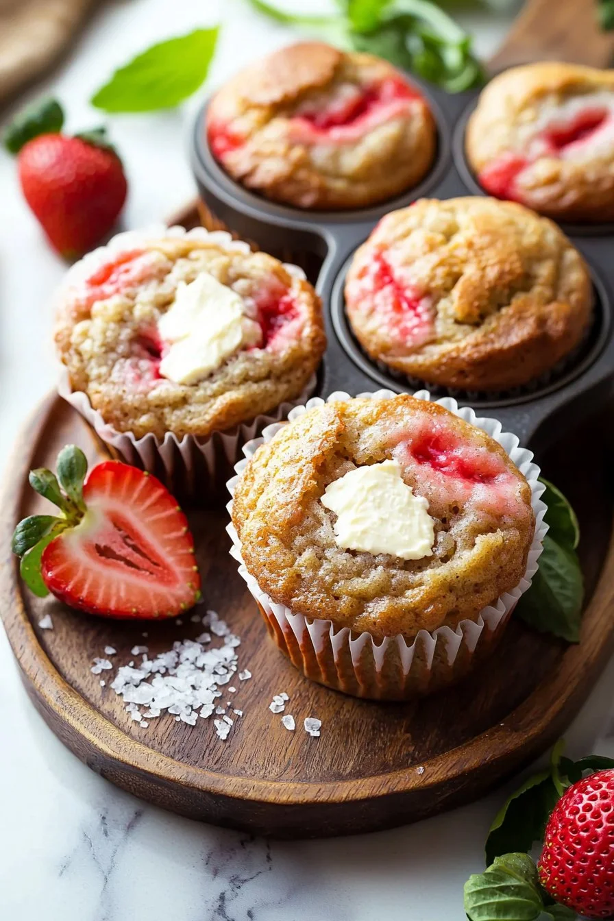 Freshly baked strawberry cream cheese muffins with a fluffy texture