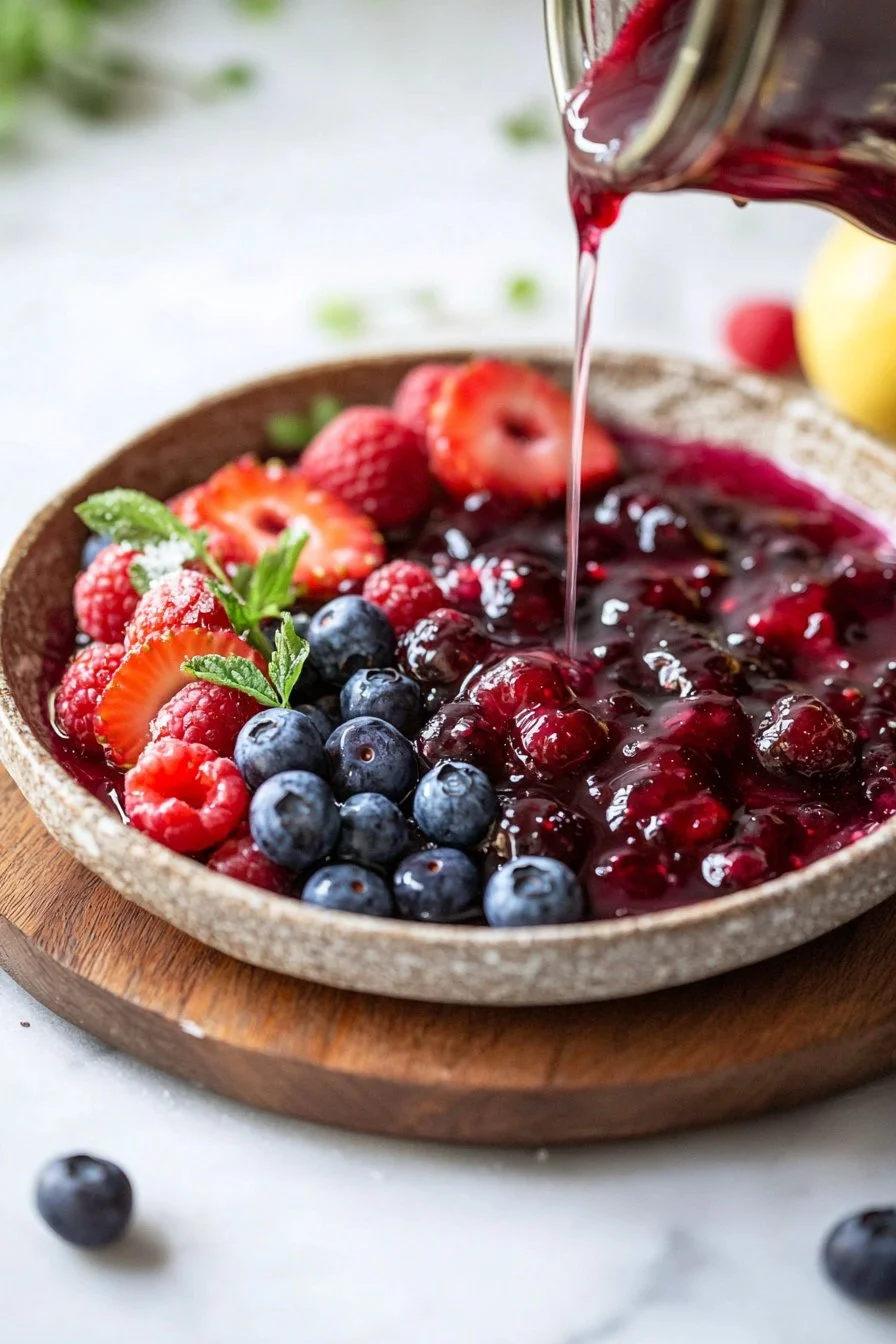 Delicious Summer Mixed Berry Jelly dessert served in a glass bowl
