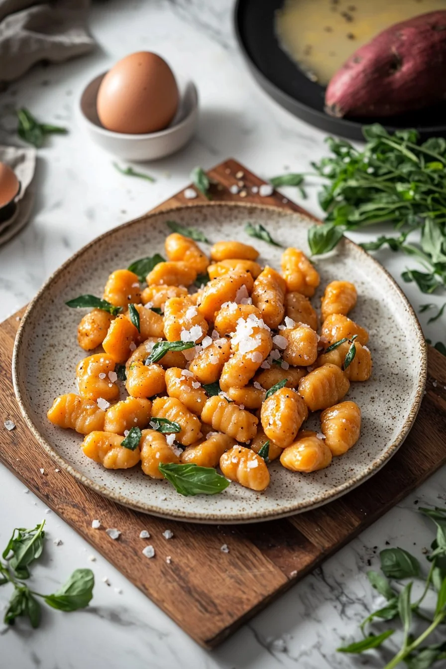Delicious sweet potato gnocchi served with a savory sauce