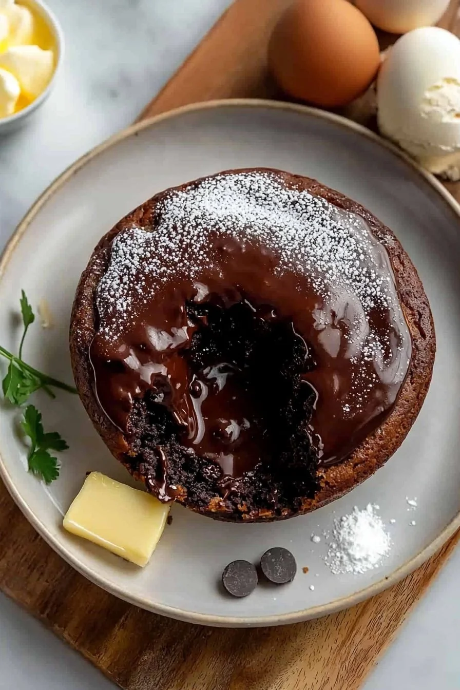 Delicious molten lava cake with gooey chocolate center served on a plate