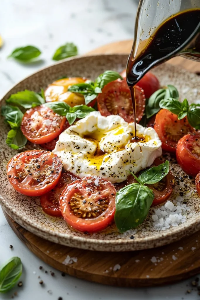 Fresh Tomato Burrata Salad with ripe tomatoes and creamy cheese