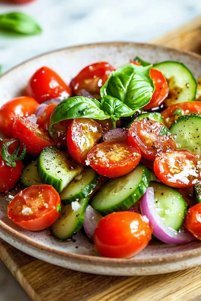 Fresh Tomato Cucumber Salad with vibrant vegetables and dressing