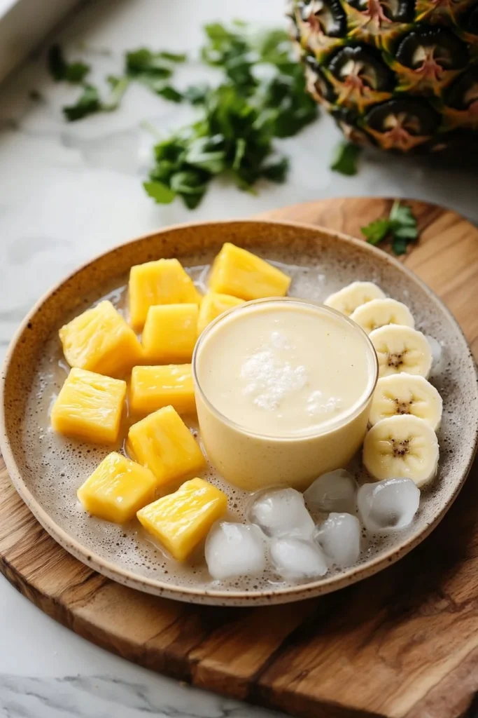 Vibrant tropical fruit smoothie made with fresh fruits and blended to perfection.