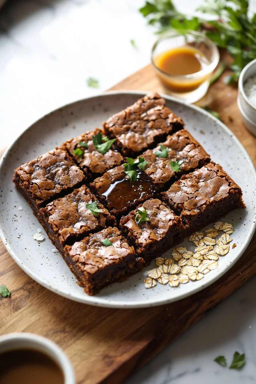 Vegan Pumpkin Maple Blondies on a plate with a drizzle of maple syrup