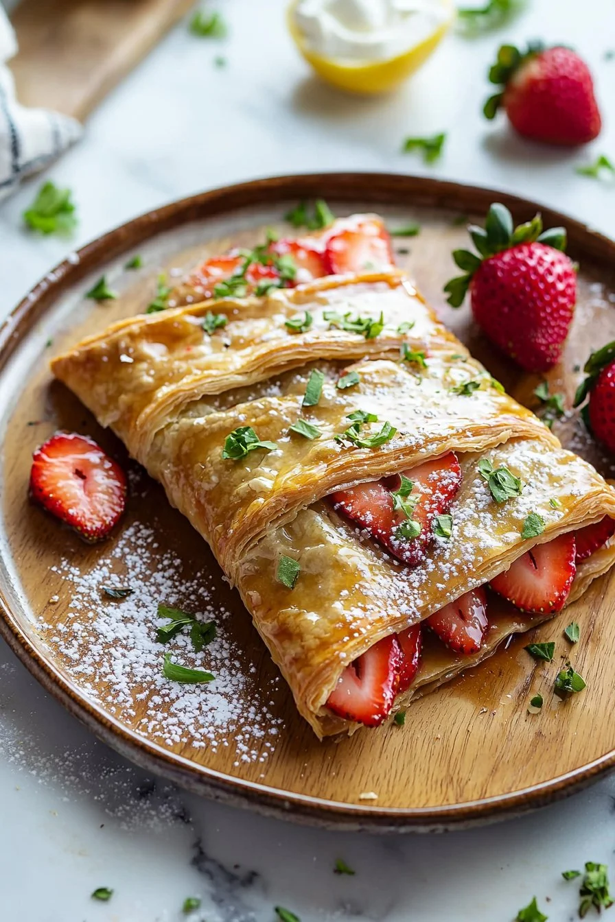 Fresh Vegan Strawberry Danish with flaky pastry and vibrant strawberries.