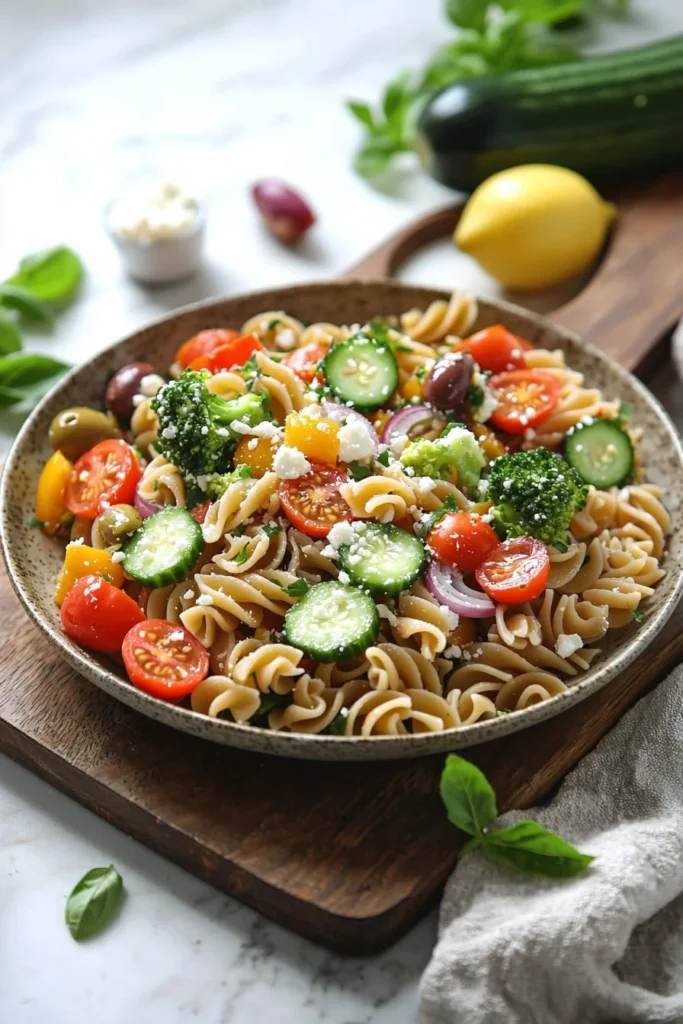 Colorful Vegetable Pasta Salad with fresh ingredients in a bowl