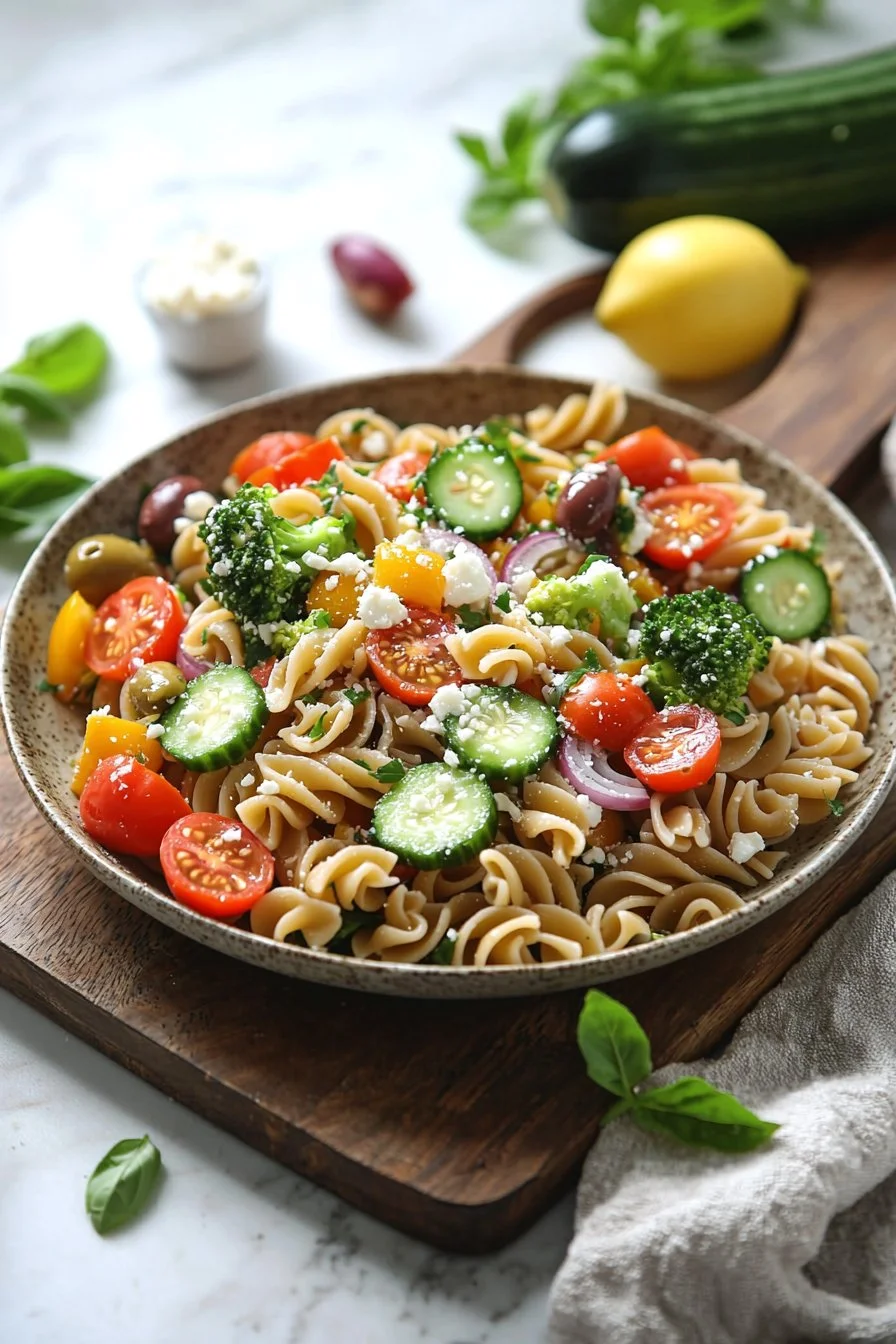 Colorful Vegetable Pasta Salad with fresh ingredients in a bowl