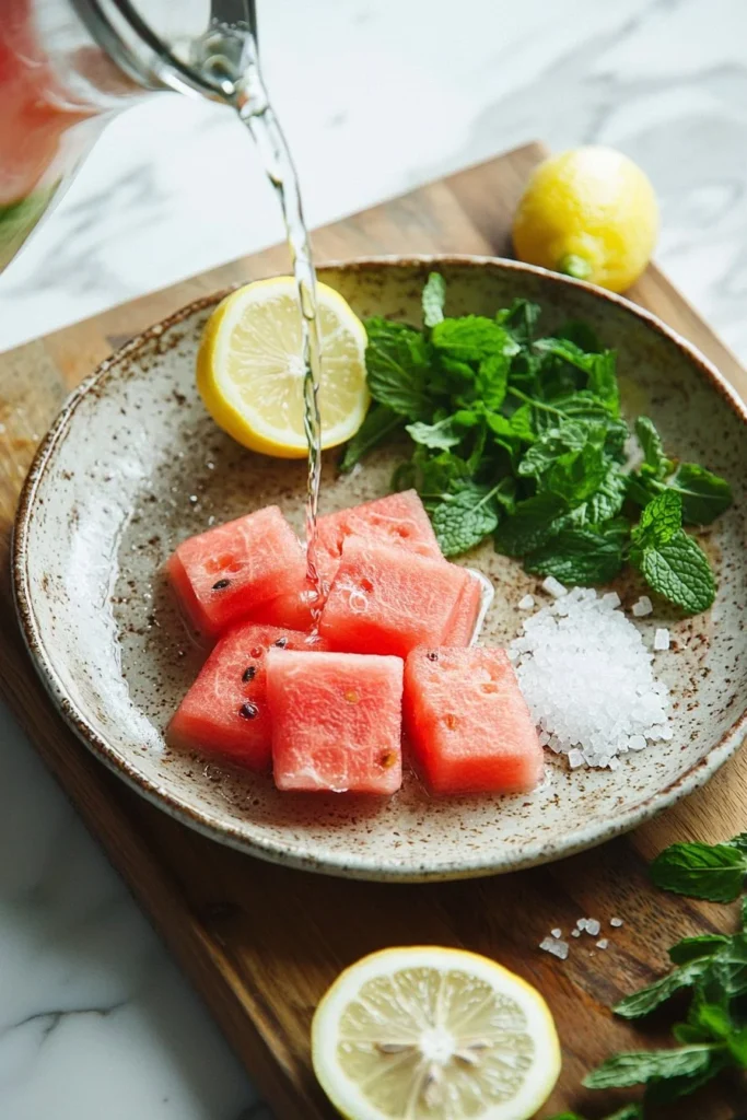 Refreshing glass of Watermelon Lemonade garnished with mint leaves