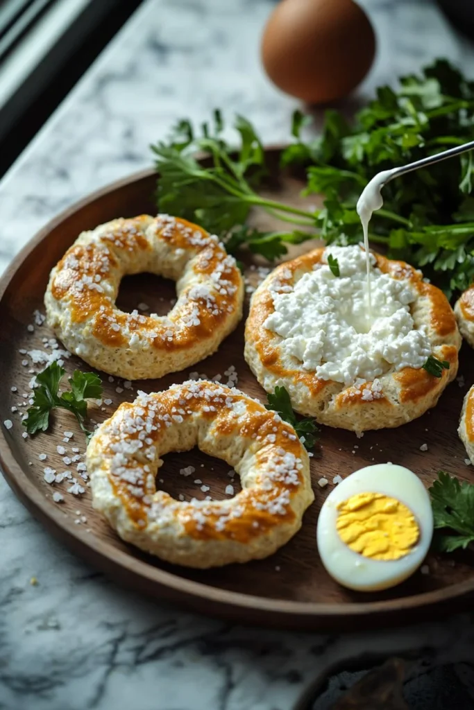 Three ingredient cottage cheese protein bagels on a plate.