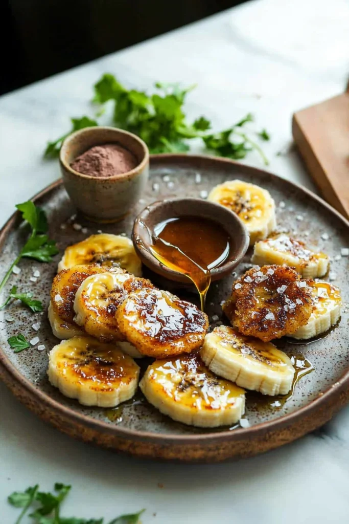 Delicious air fried bananas served as a healthy dessert option.