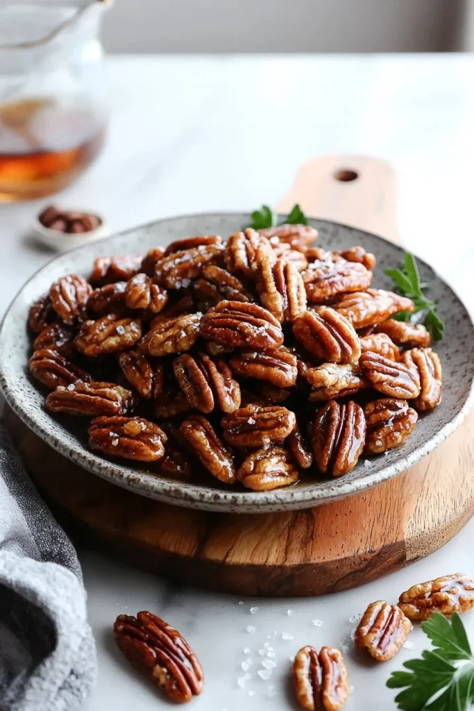 Air-fried candied pecans in a bowl ready to eat