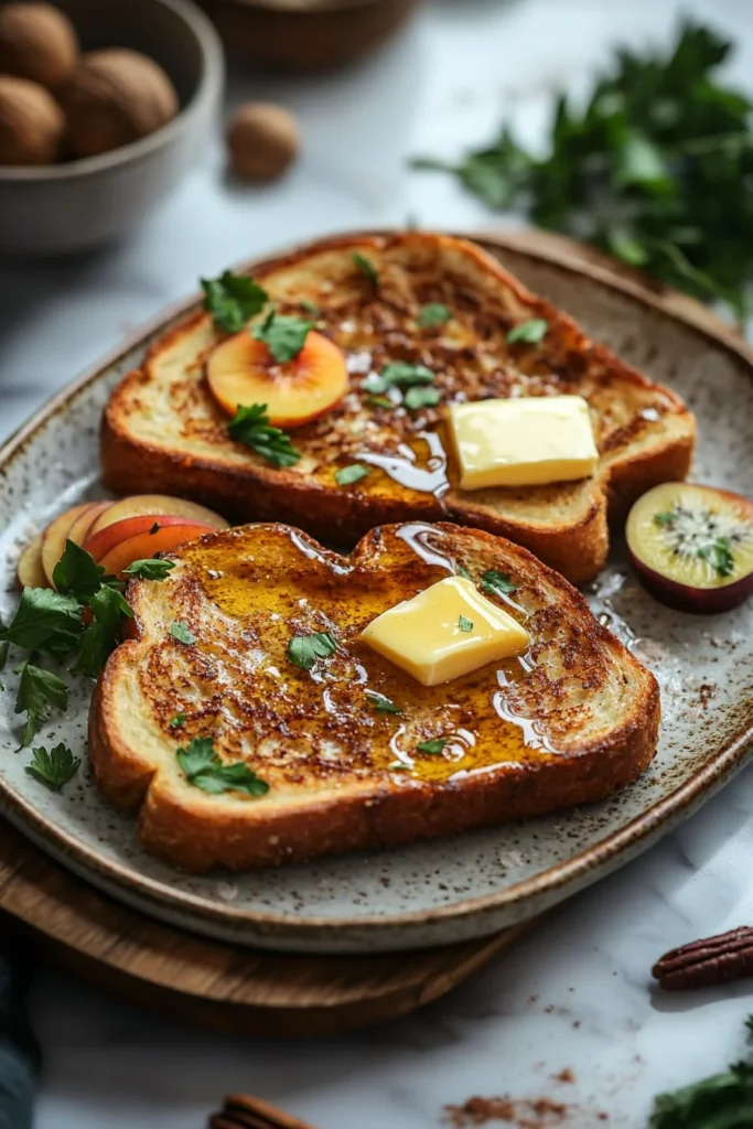 Delicious Air Fryer Honey Toast topped with honey and butter, served on a plate.