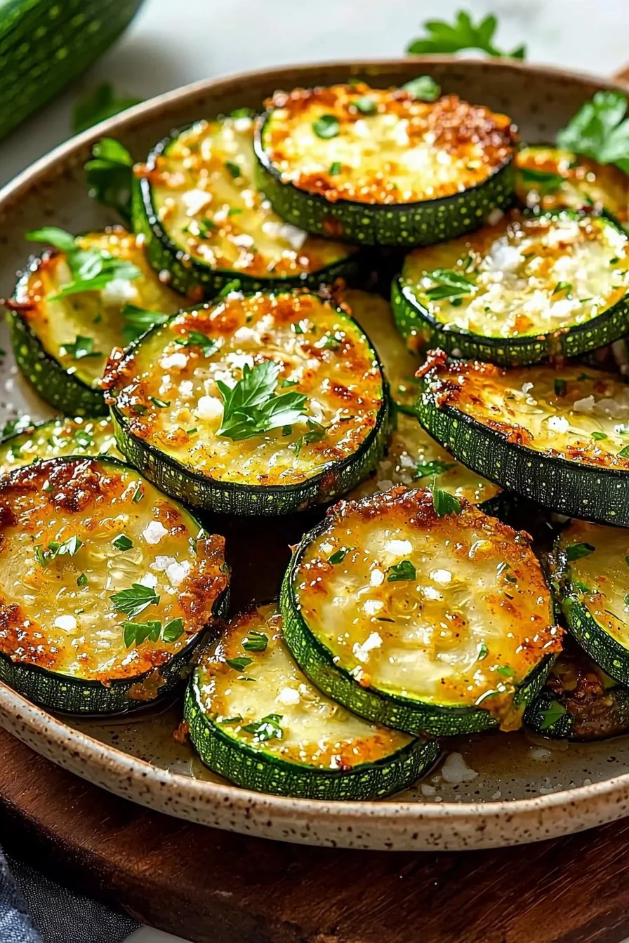 Crispy air fryer zucchini slices served in a bowl