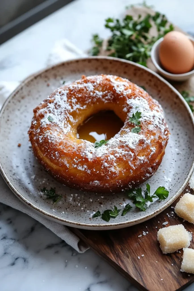 Slices of moist apple cider donut cake with apple topping and cinnamon dusting