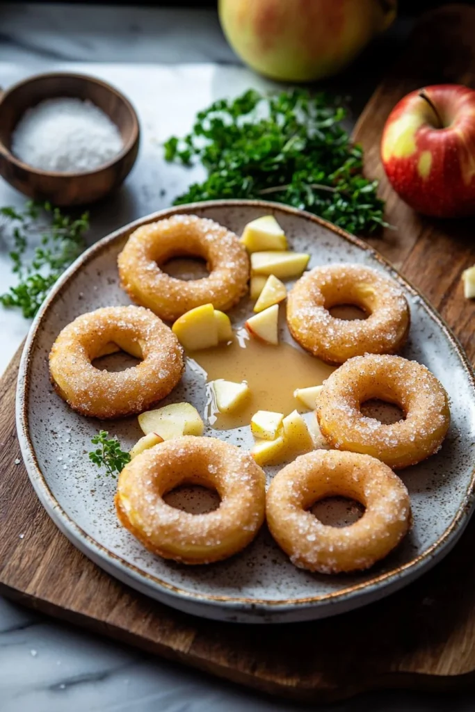 Delicious baked apple donuts sprinkled with cinnamon and sugar
