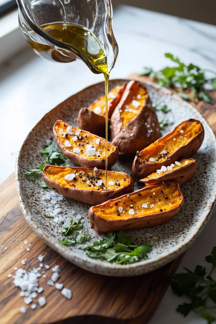 Delicious baked sweet potatoes with a sprinkle of herbs and spices