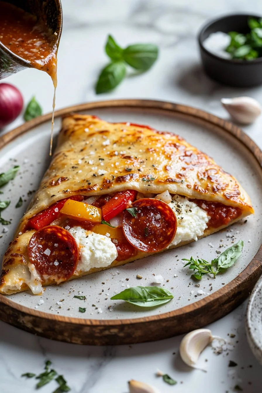 Delicious Blackstone Calzone freshly cooked on a Blackstone griddle.