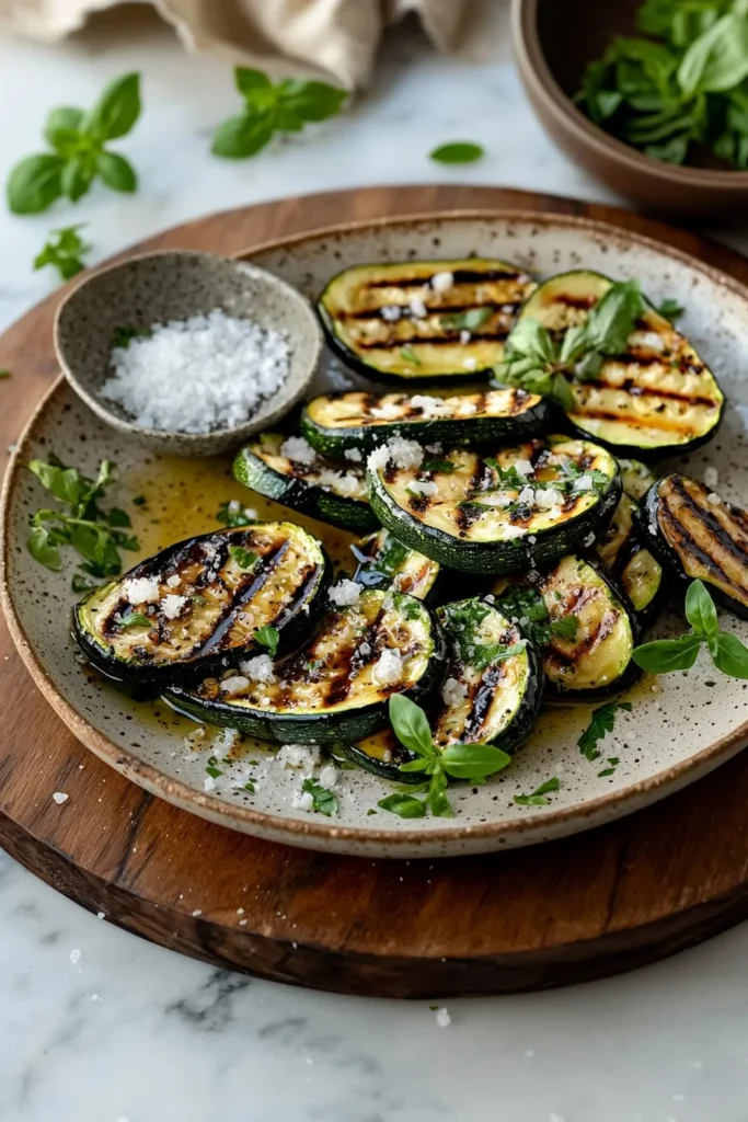 Delicious Blackstone grilled zucchini on a serving platter