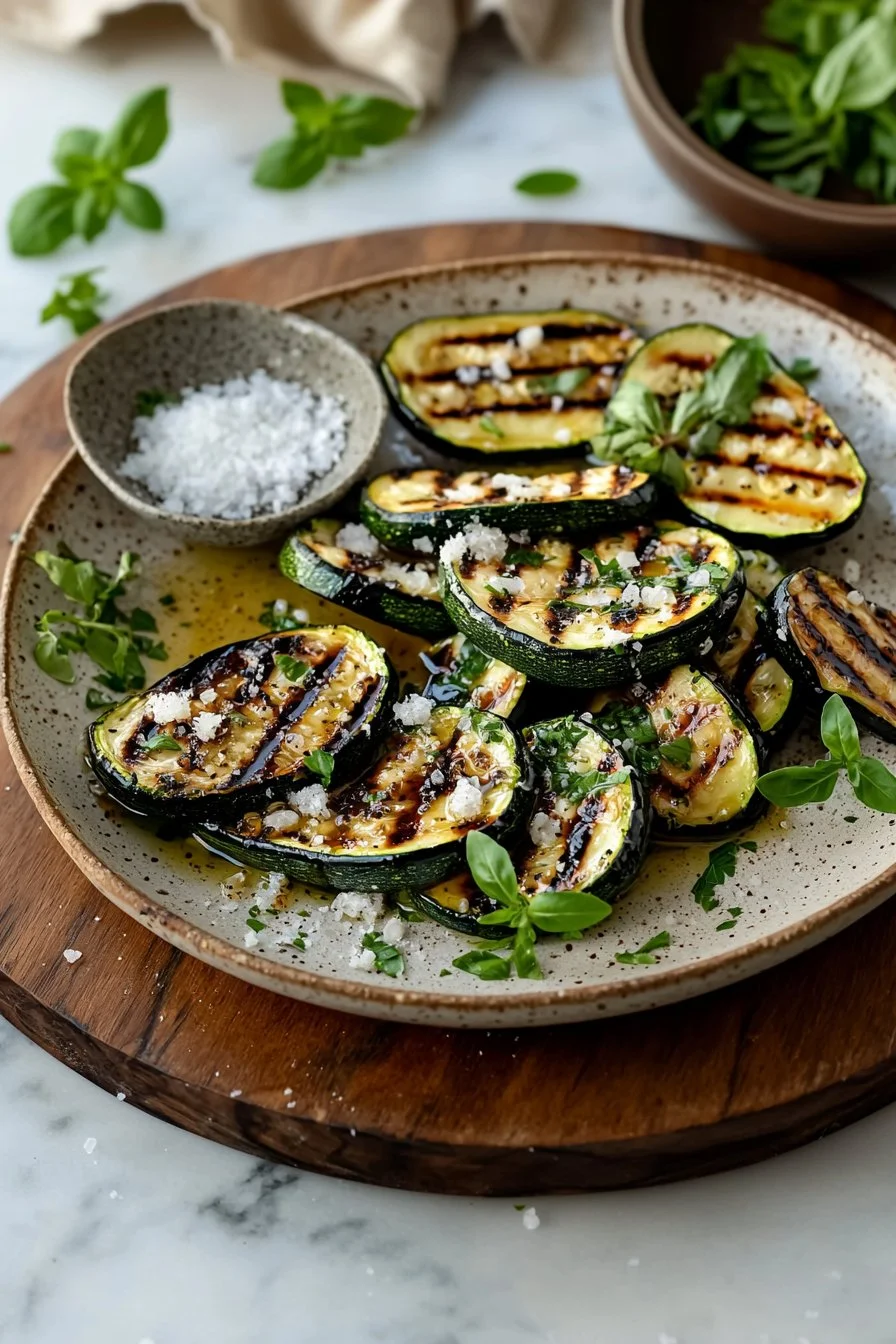 Delicious Blackstone grilled zucchini on a serving platter