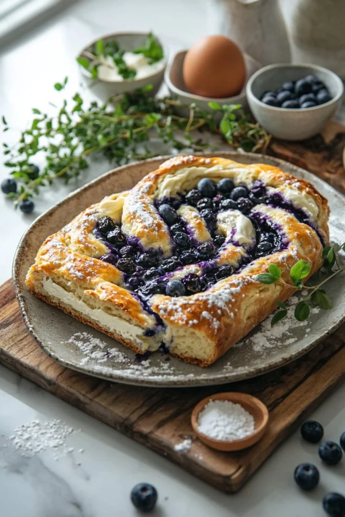 Blueberry Cream Cheese Babka with rich filling and fresh blueberries