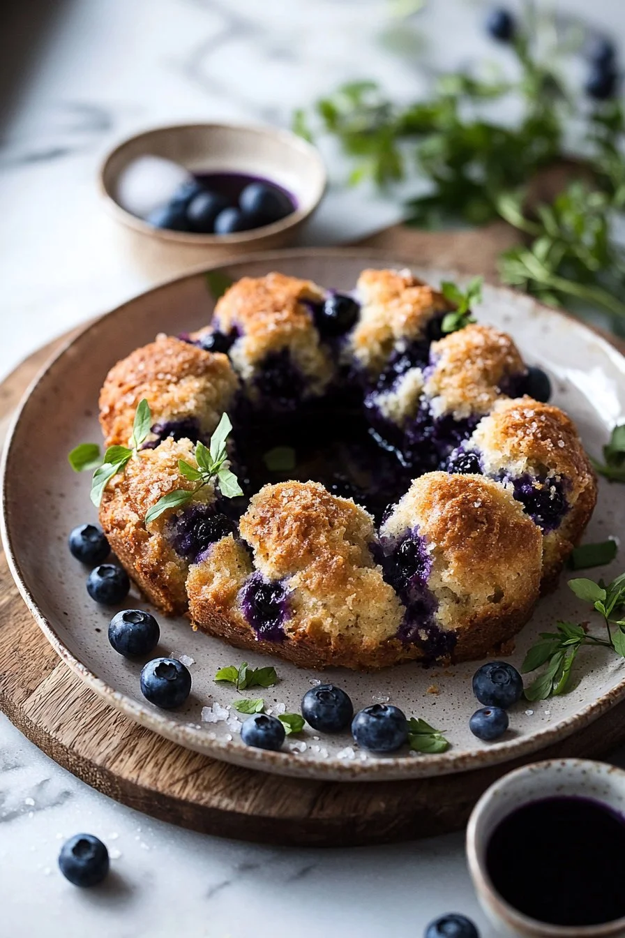 Freshly baked Blueberry Monkey Bread with a golden brown top and blueberries