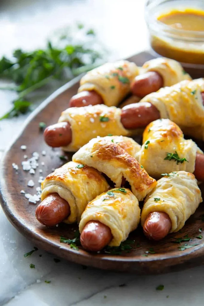 Delicious breakfast pigs in a blanket, perfect bite-sized breakfast treats.
