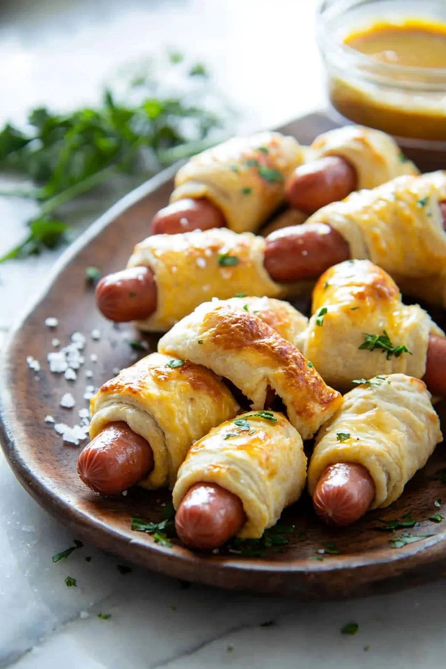 Delicious breakfast pigs in a blanket, perfect bite-sized breakfast treats.
