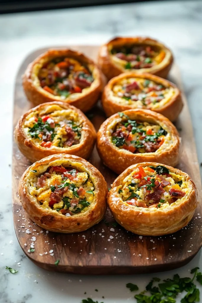 Breakfast quiche stuffed bagels with eggs and vegetables